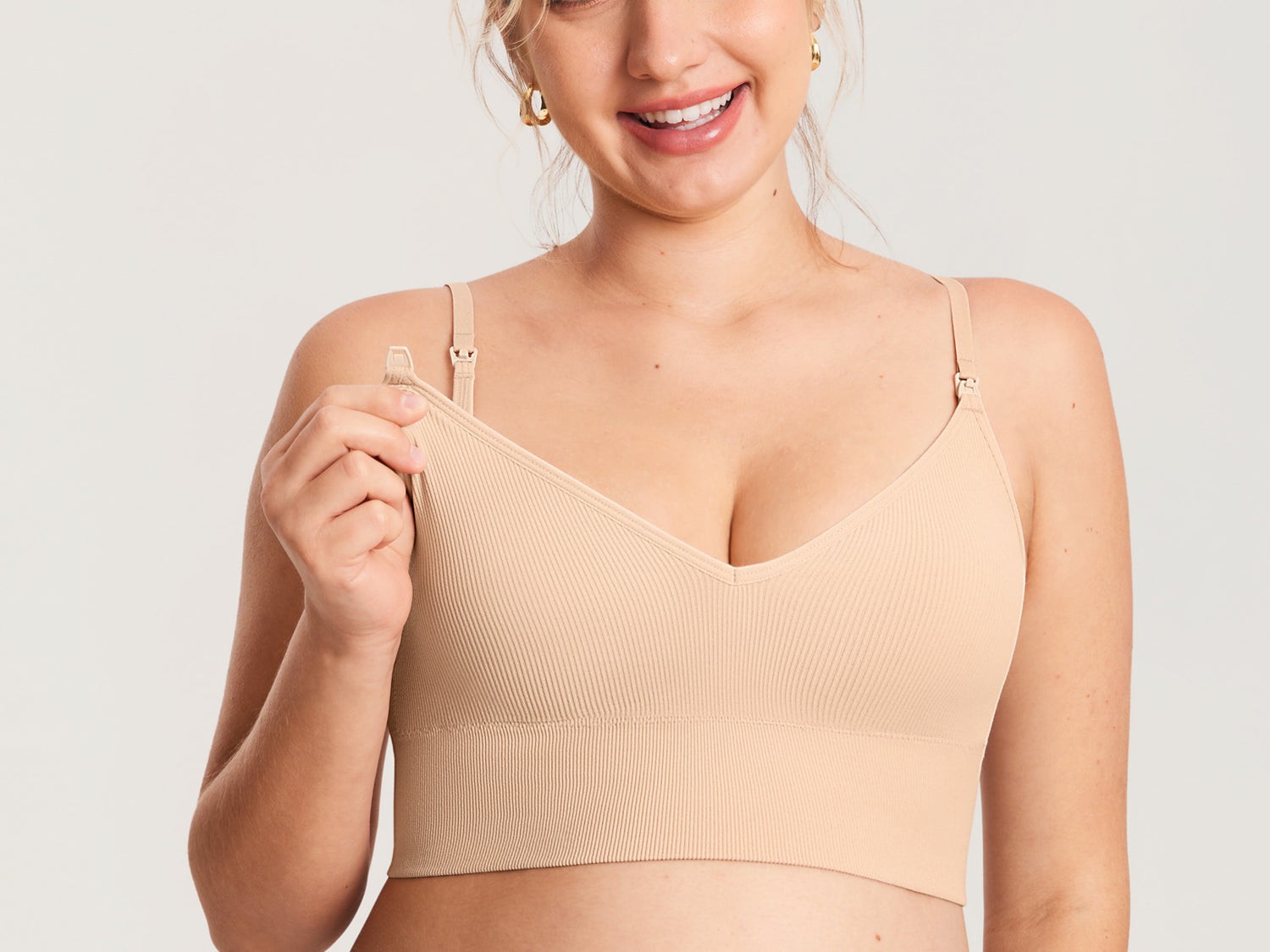 Women's Ribbed V Neck Nursing Bralette Beige