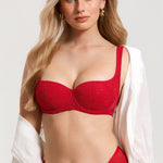 Women's Floral Lightly Lined Balconette Bra Lipstick Red