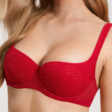 Women's Floral Lightly Lined Balconette Bra Lipstick Red