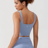 CRZ YOGA Women's Square Neck Longline Sports Bra Cambric Blue