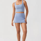 CRZ YOGA Women's Square Neck Longline Sports Bra Cambric Blue