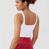 CRZ YOGA Women's Square Neck Longline Sports Bra White