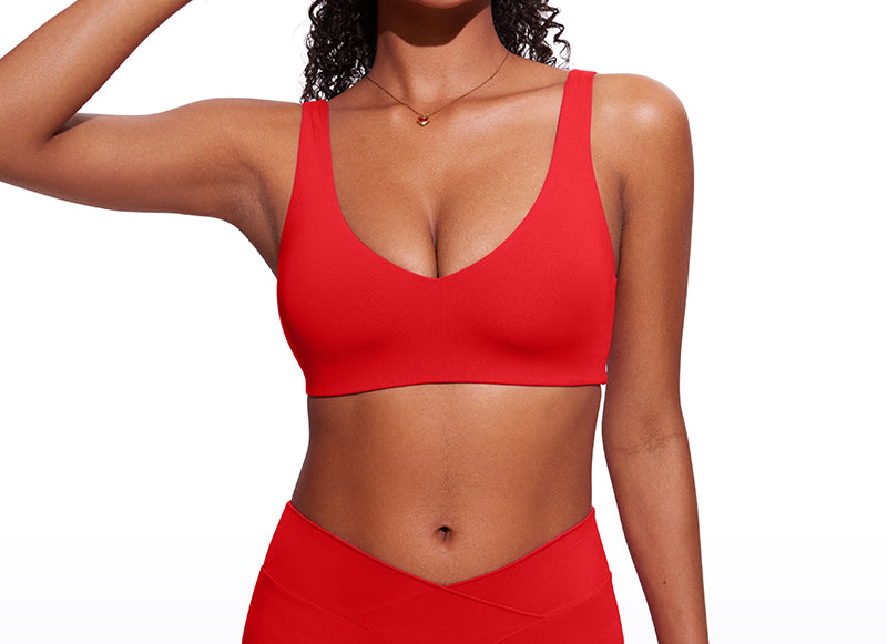 CRZ YOGA V Neck Bikini Padded Tops Swimsuit Deep Red