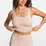 SOULVOR Fold Over Pleated Sleep Shorts Light Khaki Heather