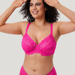 Women's Floral Lace Underwired Bra Glitter Pink