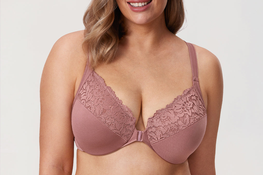 Women's Lace Front Closure Bra Vintage Rose