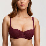 Women's Floral Lightly Lined Balconette Bra Dark Red